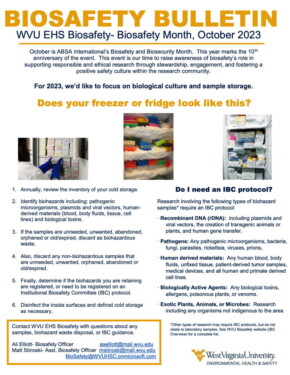 2023 Biosafety and Biosecurity Month Achievement Award, 2nd place, safety Bulletin- Biosafety Month 2023