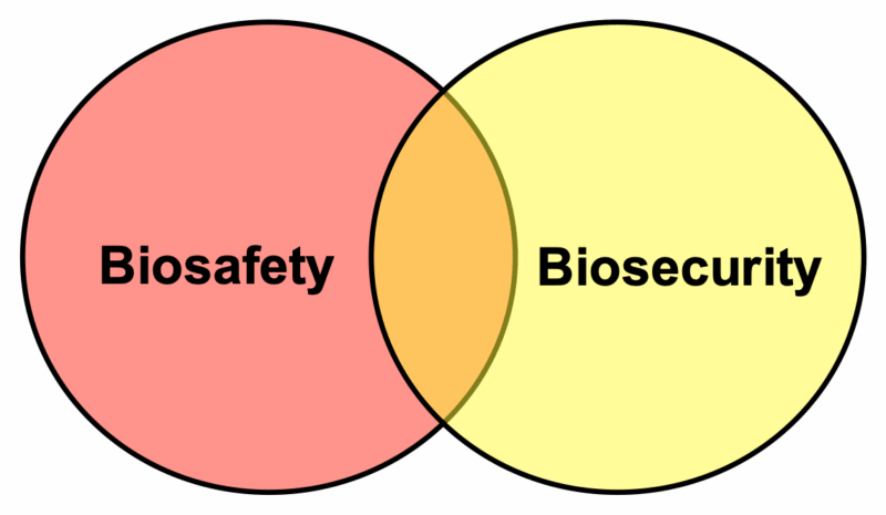graphic that demonstrates the relationship between biosafety and biosecurity