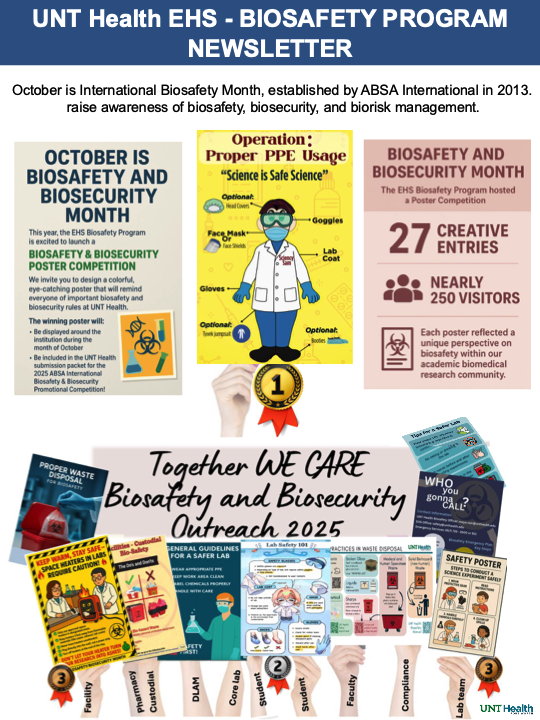 2025 Biosafety Month Outreach Award Honorable Mention: UNT Health EHS - BIOSAFETY PROGRAM NEWSLETTER, Maya Nair, University of North Texas Health Center
